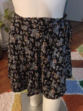 Lush Black Floral Wrap Skirt